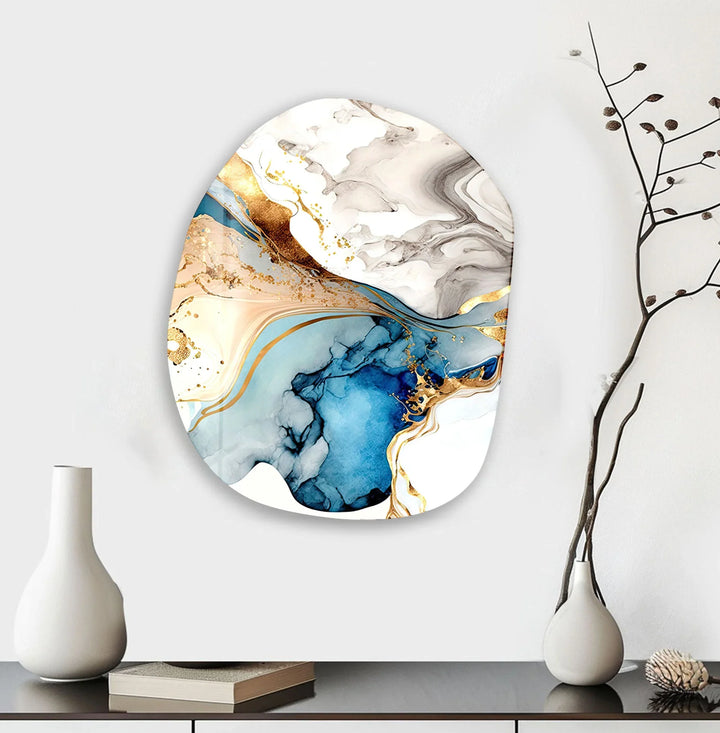 Vivid Golden Alcohol Ink Glass Wall Art,  glass art painting, glass art for the Wall
