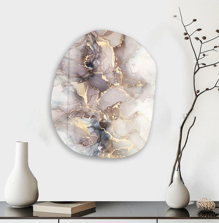 Gold Accent Brown Watercolor Glass Wall Art, large glass photo prints, glass wall photos
