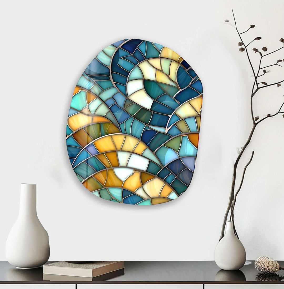 Stained Green Print Glass Wall Art, glass art painting, glass art for the Wall
