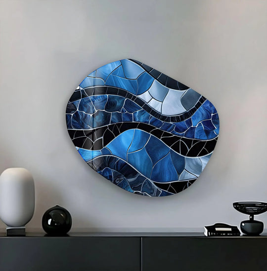 Decorative Blue Stained Glass Wall Art, print picture on glass, Tempered Glass Wall Art

