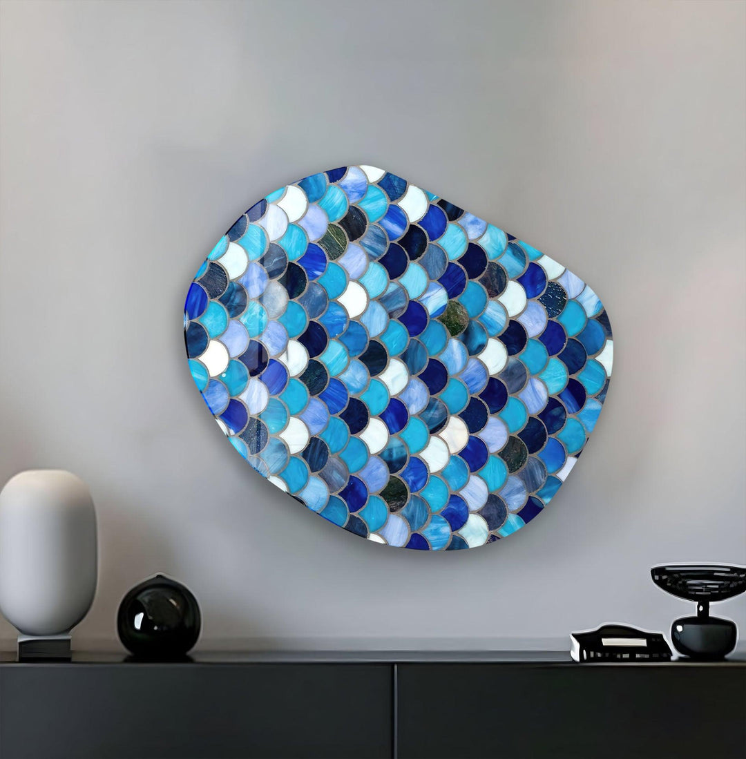 Stained Blue Aesthetic Glass Wall Art, glass art painting, glass art for the Wall
