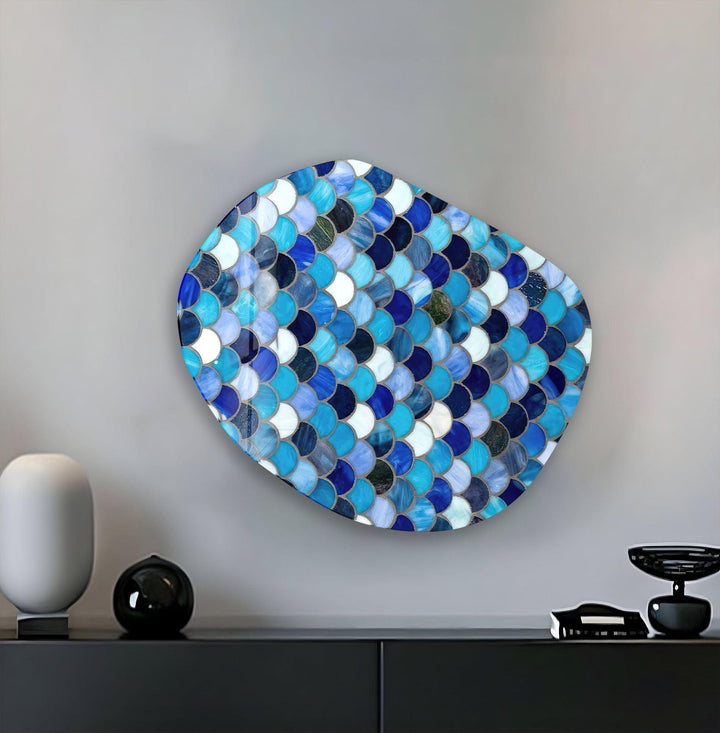 Stained Blue Aesthetic Glass Wall Art, glass art painting, glass art for the Wall
