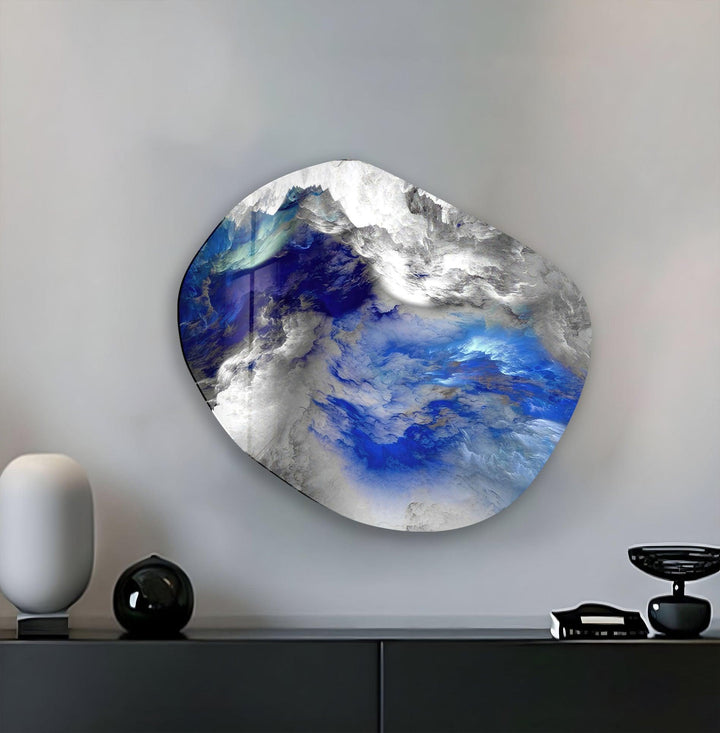 Blue & Grey Abstract Glass Wall Art, glass pictures for Wall, glass prints wall art
