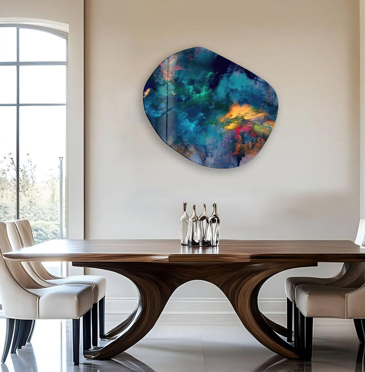 Blue Abstract Print Glass Wall Art, Glass Printing Wall Art, Print photos on glass
