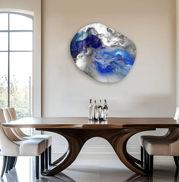 Blue & Grey Abstract Glass Wall Art, Glass Printing Wall Art, Print photos on glass
