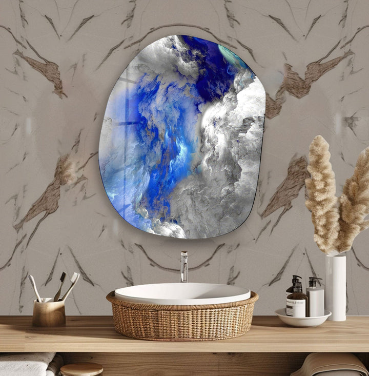 Blue & Grey Abstract Glass Wall Art, glass photo prints, glass picture prints
