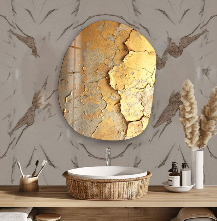 Modern Gold Abstarct Glass Wall Art, glass photo prints, glass picture prints
