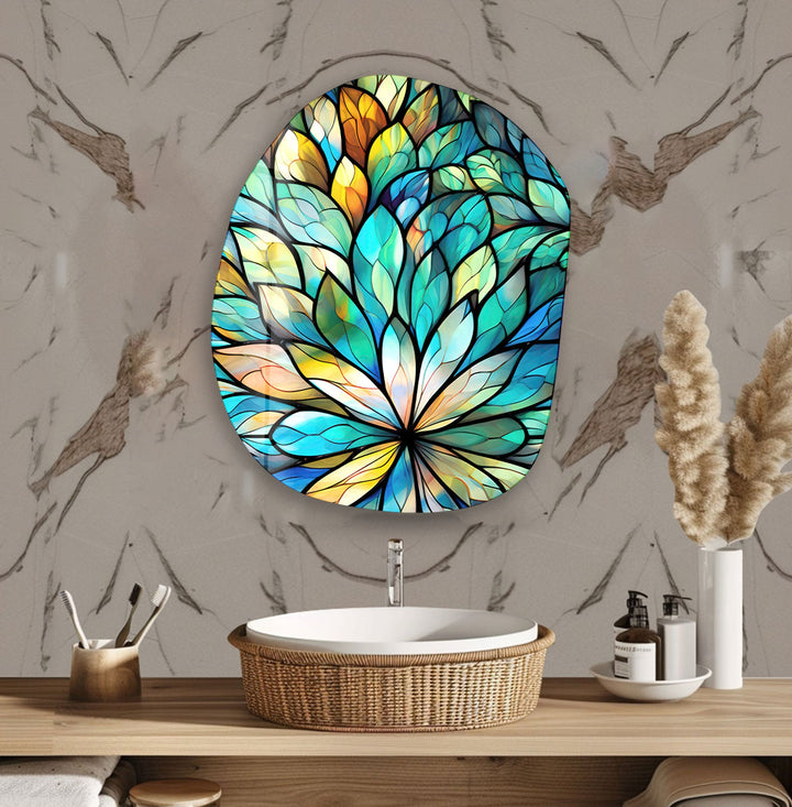 Floral Stained Print Glass Wall Art, glass art painting, glass art for the Wall

