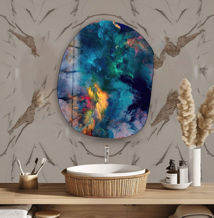 Blue Abstract Print Glass Wall Art, art glass wall art, glass wall art pictures
