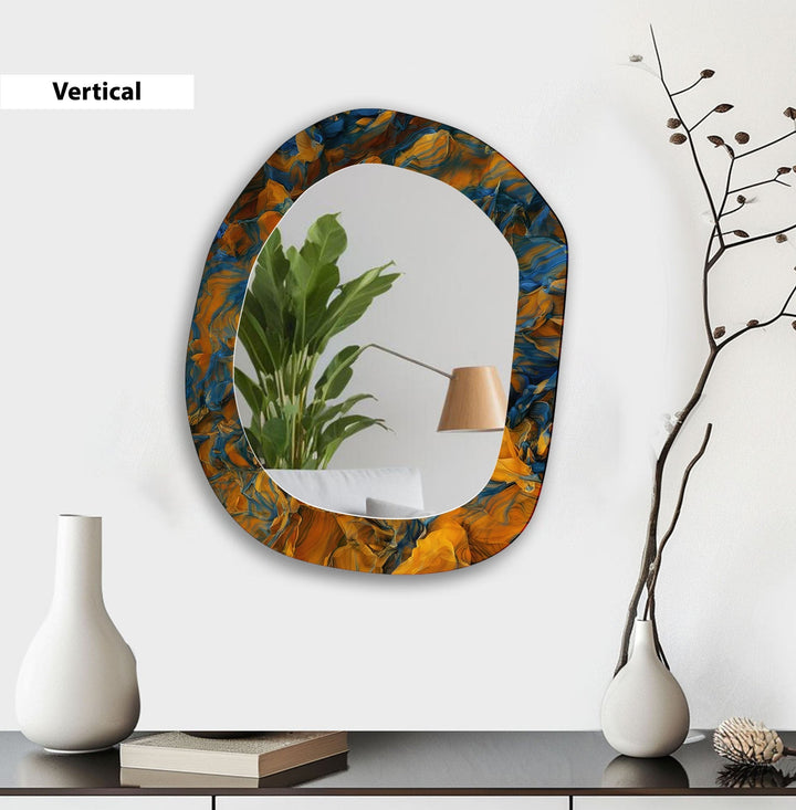 Moderner Wandspiegel in Blau und Orange