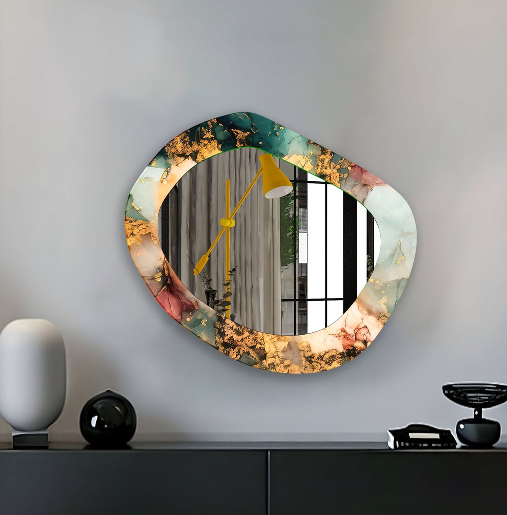 Mirror wall art with abstract shapes and reflective surfaces for a modern artistic vibe
