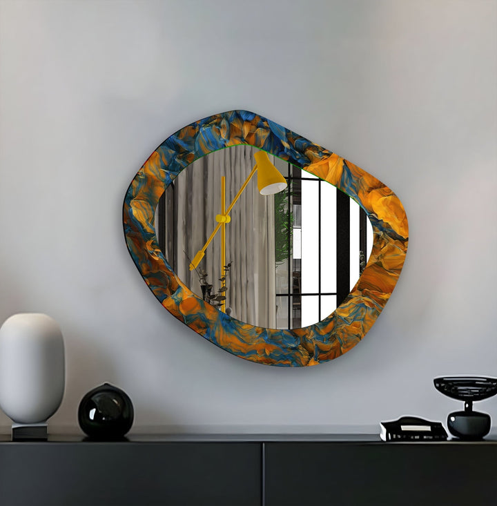 Moderner Wandspiegel in Blau und Orange
