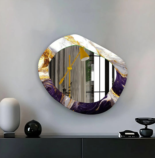 Bold color contrast defines this purple and white wall mirror, an eye-catching statement piece perfect for decorating with wall mirrors and adding a luxurious touch.