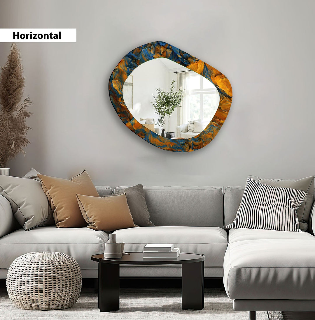 Moderner Wandspiegel in Blau und Orange