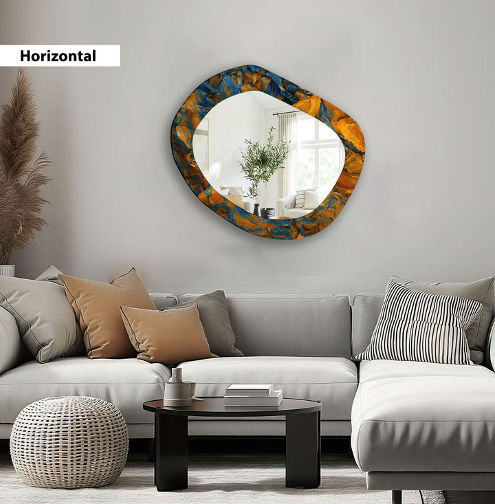 Moderner Wandspiegel in Blau und Orange