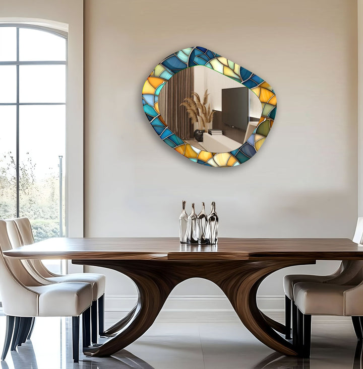 Decorative wall mirror with unique shapes and reflective surfaces for a chic statement
