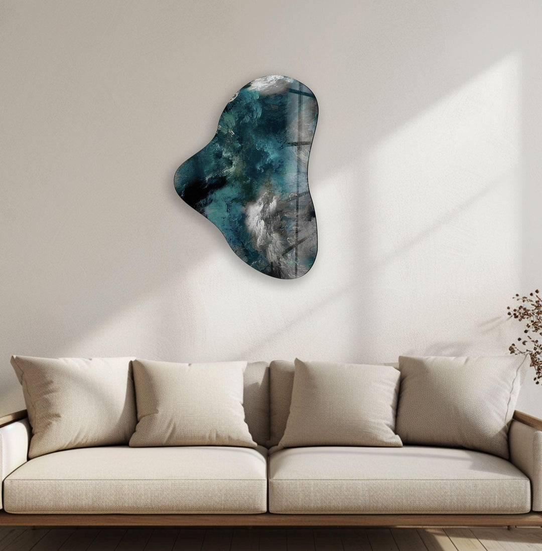 Green Abstarct Asymmetric Glass Wall Art, large glass photo prints, glass wall photos
