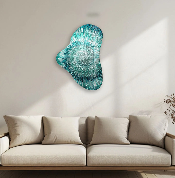 Turquoise Lines Abstarct Glass Wall Art, Glass Printing Wall Art, Print photos on glass
