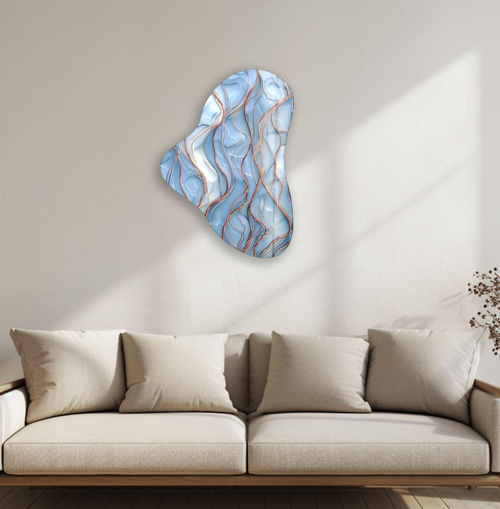 Abstarct Pastel Blue Asymmetric Glass Wall Art, large glass photo prints, glass wall photos
