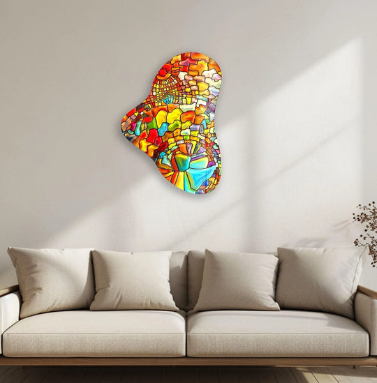 Red Stained Style Asymmetrical Glass Wall Art, print picture on glass, Tempered Glass Wall Art

