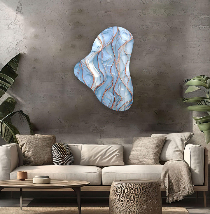 Abstarct Pastel Blue Asymmetric Glass Wall Art, glass pictures for Wall, glass prints wall art
