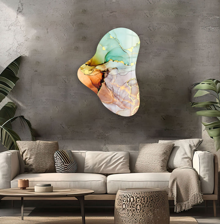 Abstarct Pastel Green Asymmetric Glass Wall Art, art glass wall art, glass wall art pictures

