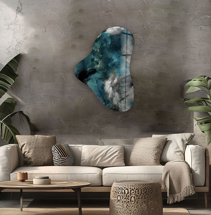 Green Abstarct Asymmetric Glass Wall Art, glass pictures for Wall, glass prints wall art

