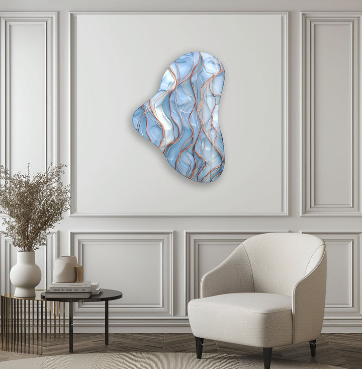 Abstarct Pastel Blue Asymmetric Glass Wall Art, photo print on glass, prints on glass wall art
