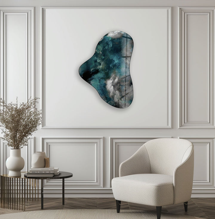 Green Abstarct Asymmetric Glass Wall Art, photo print on glass, prints on glass wall art
