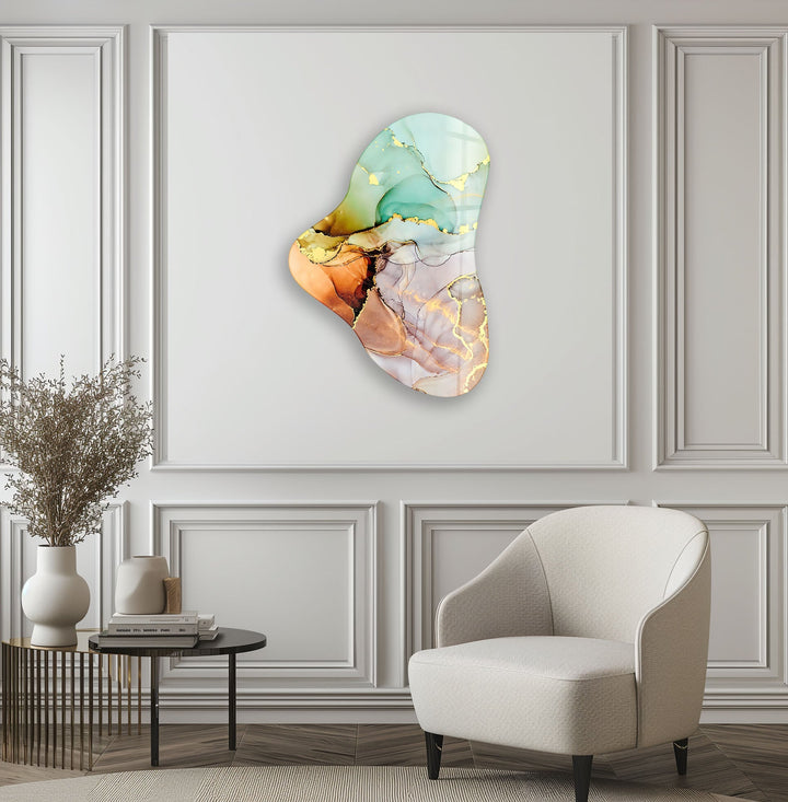 Abstarct Pastel Green Asymmetric Glass Wall Art, glass art painting, glass art for the Wall
