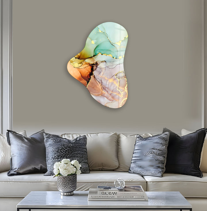 Abstarct Pastel Green Asymmetric Glass Wall Art, glass image printing, glass prints from photos

