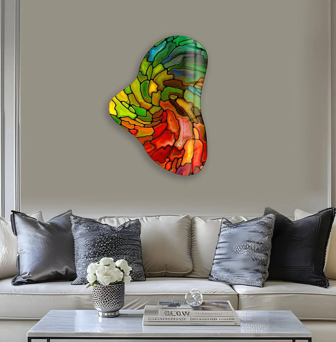 Red & Green Stained Asymmetric Glass Wall Art, glass photo prints, glass picture prints
