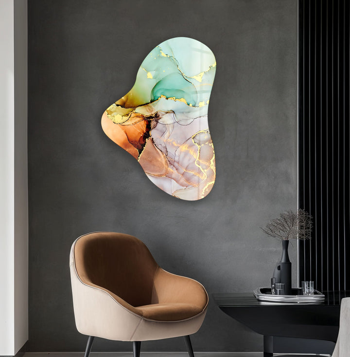 Abstarct Pastel Green Asymmetric Glass Wall Art, glass photo prints, glass picture prints
