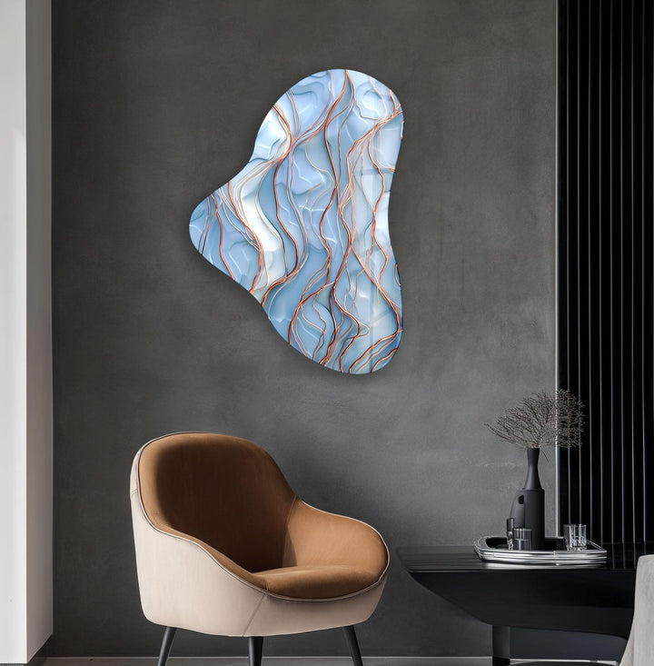 Abstarct Pastel Blue Asymmetric Glass Wall Art, glass photo prints, glass picture prints

