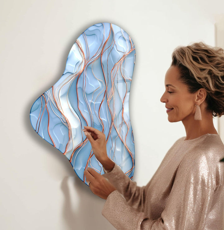 Abstarct Pastel Blue Asymmetric Glass Wall Art, picture on glass wall art, photos printed on glass
