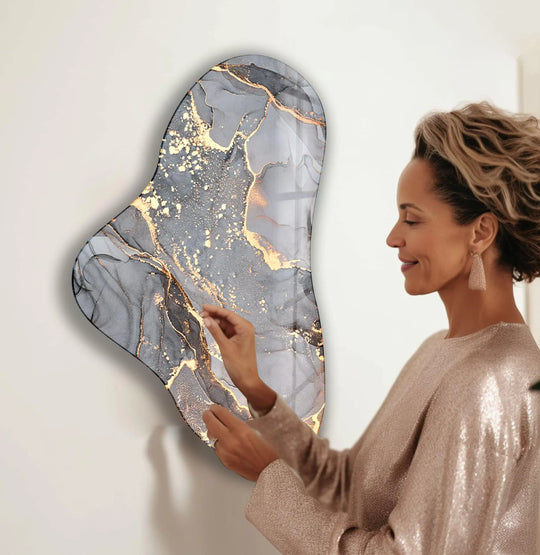 Abstarct Grey Asymmetrical Glass Wall Art, picture on glass wall art, photos printed on glass
