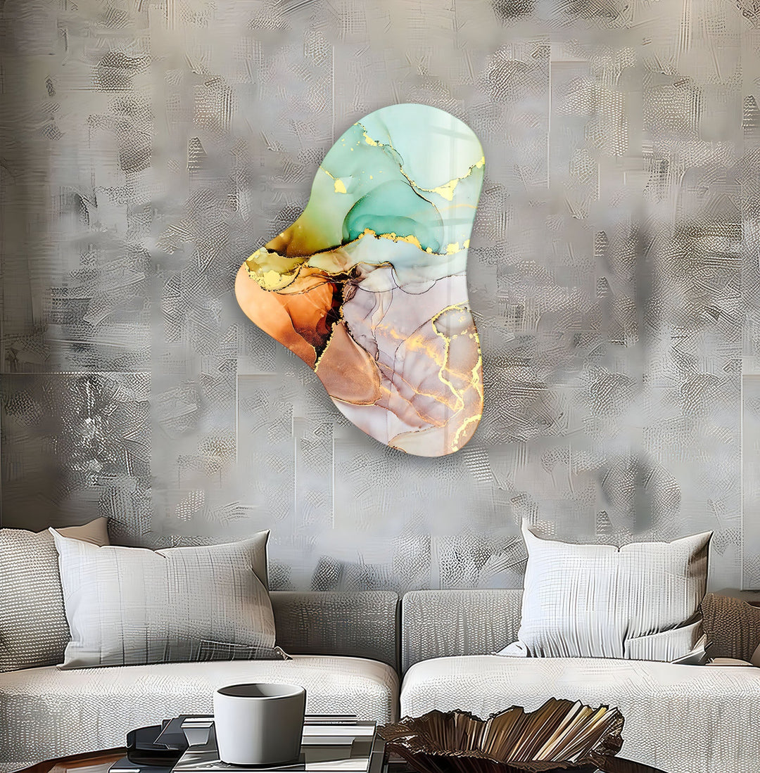 Abstarct Pastel Green Asymmetric Glass Wall Art, Glass Printing Wall Art, Print photos on glass
