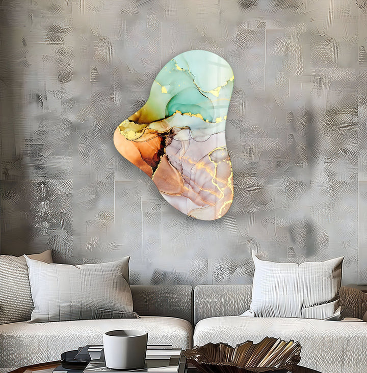 Abstarct Pastel Green Asymmetric Glass Wall Art, Glass Printing Wall Art, Print photos on glass
