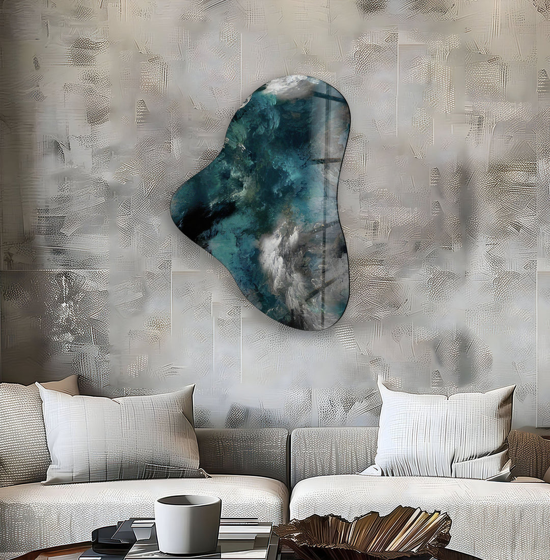 Green Abstarct Asymmetric Glass Wall Art, glass image printing, glass prints from photos
