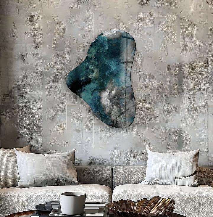 Green Abstarct Asymmetric Glass Wall Art, glass image printing, glass prints from photos
