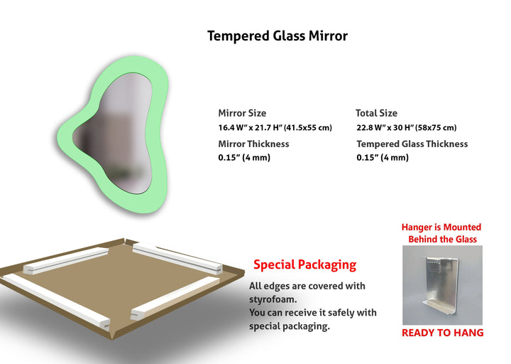 Grauer asymmetrischer Wandspiegel aus Glas