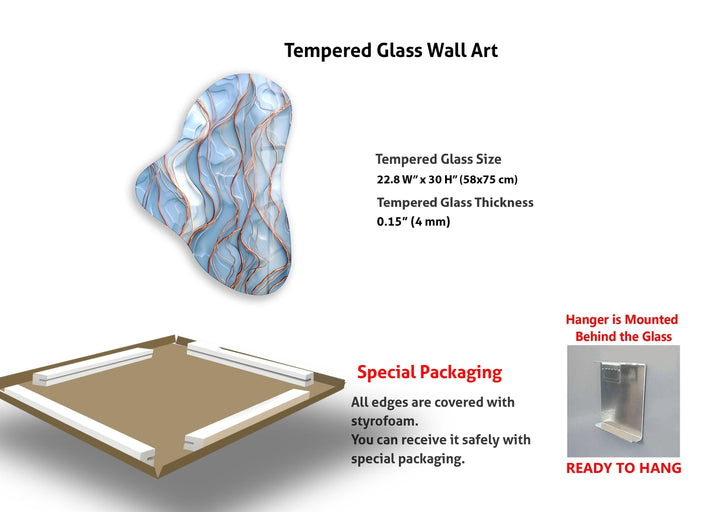 Abstarct Pastel Blue Asymmetric Glass Wall Art, art glass wall art, glass wall art pictures
