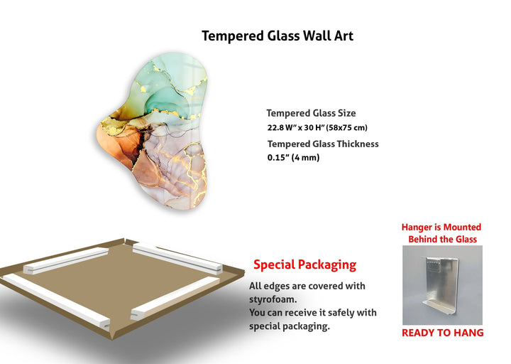 Abstarct Pastel Green Asymmetric Glass Wall Art, photo print on glass, prints on glass wall art
