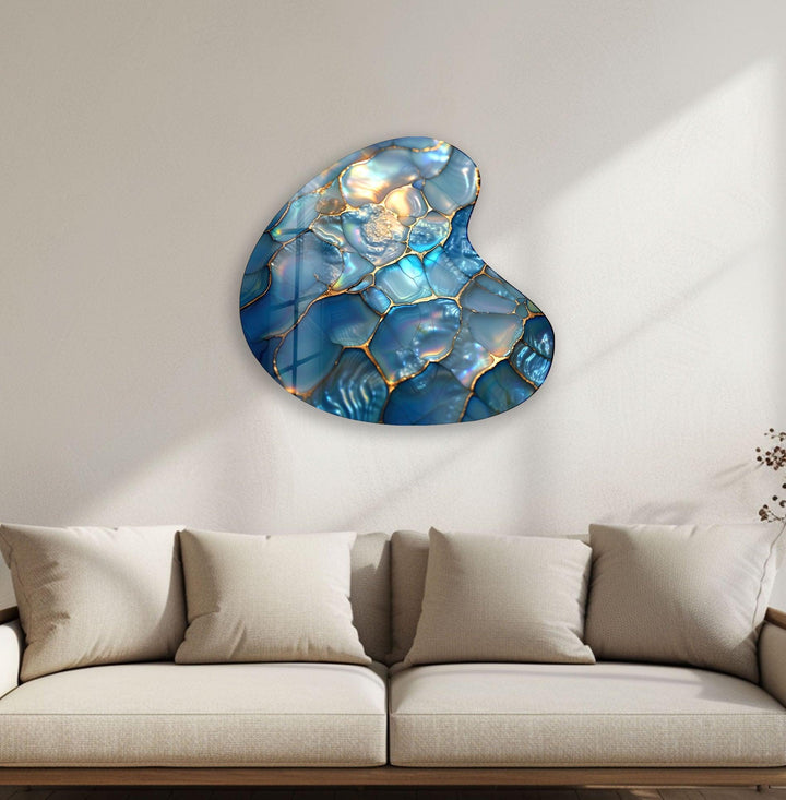 Blue Abstract Style Irregular Glass Wall Art, glass art painting, glass art for the Wall
