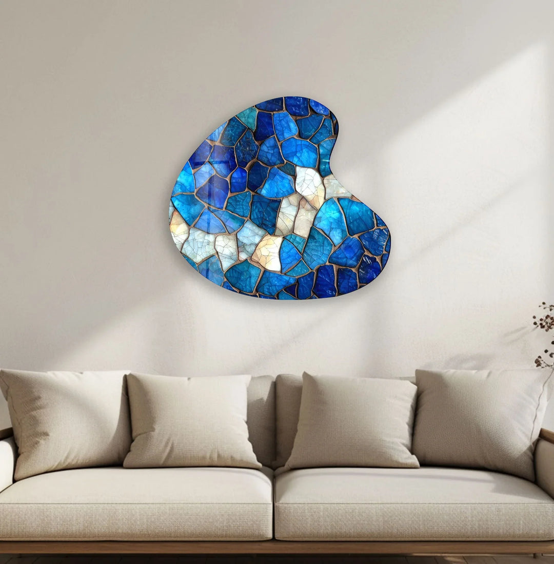Blue Stained Pattern Irregular Glass Wall Art, stained glass wall art, stained glass wall decor
