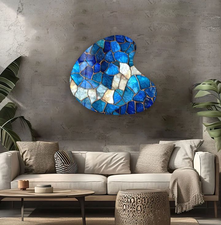 Blue Stained Pattern Irregular Glass Wall Art, art glass wall art, glass wall art pictures
