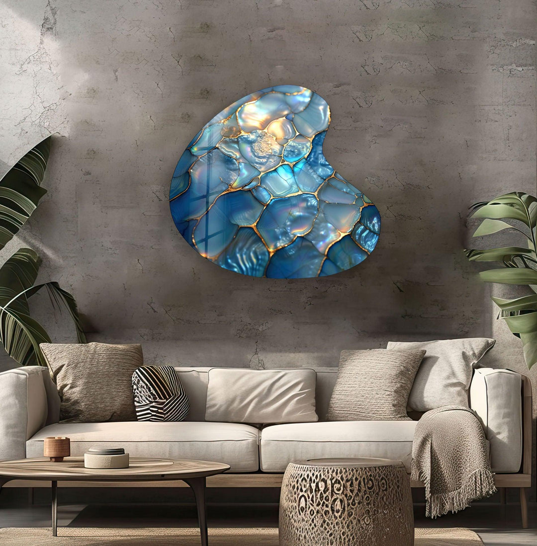 Blue Abstract Style Irregular Glass Wall Art, Glass Printing Wall Art, Print photos on glass
