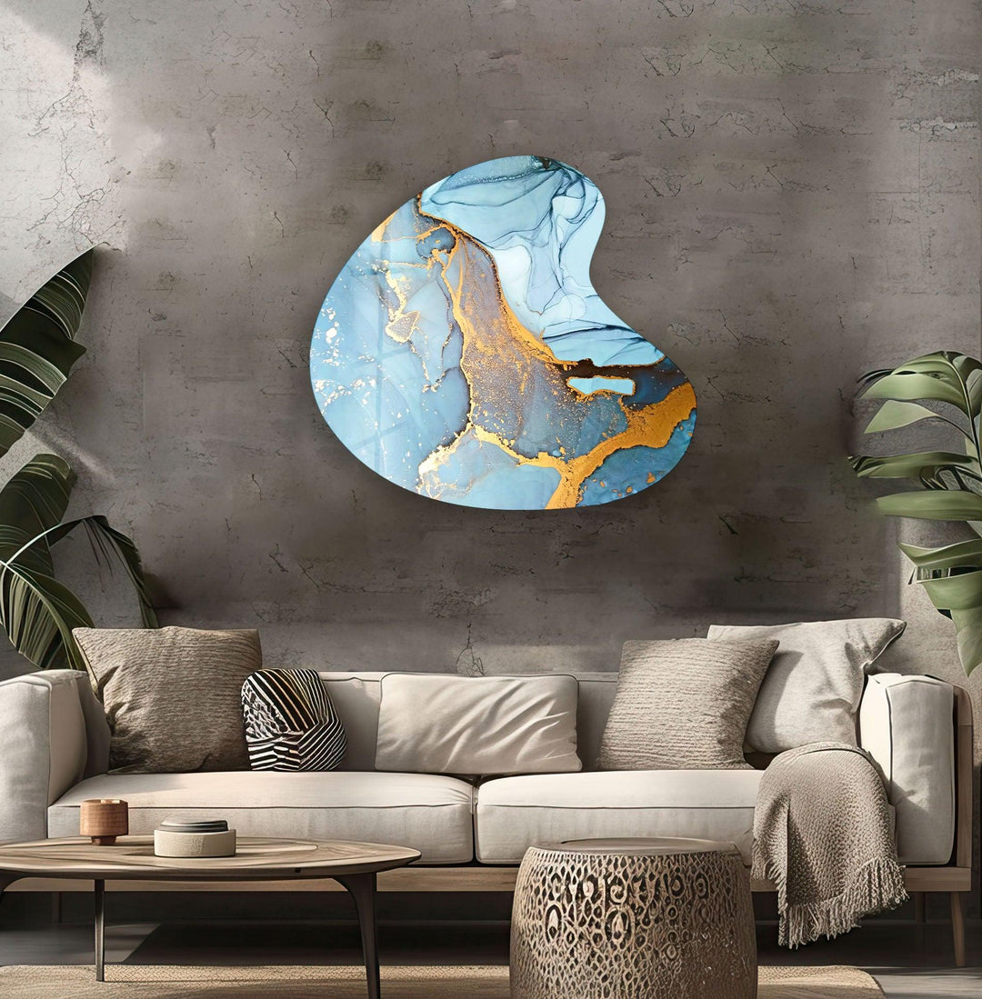 Blue Alcohol Ink Style Irregular Glass Wall Art, art glass wall art, glass wall art pictures
