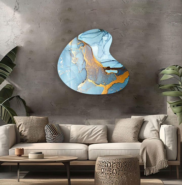 Blue Alcohol Ink Style Irregular Glass Wall Art, art glass wall art, glass wall art pictures
