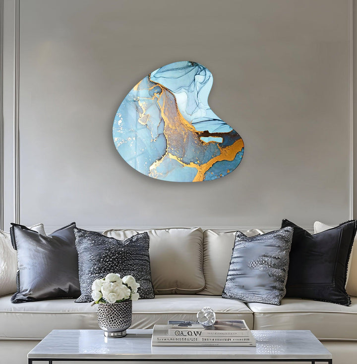 Blue Alcohol Ink Style Irregular Glass Wall Art, glass art painting, glass art for the Wall

